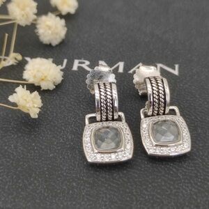 David Yurman Silver Earrings with Crystal Accents